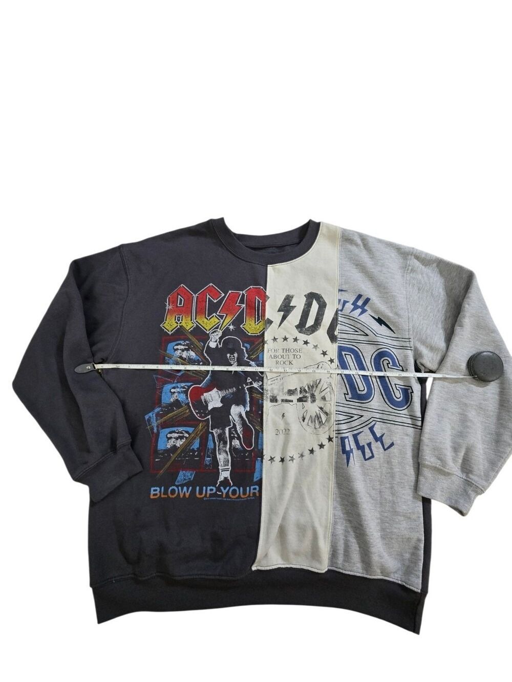 AC/DC Patchwork Graphic Sweatshirt XL 2022 Reconstructed Grunge Rock Crewneck - Picture 6 of 6